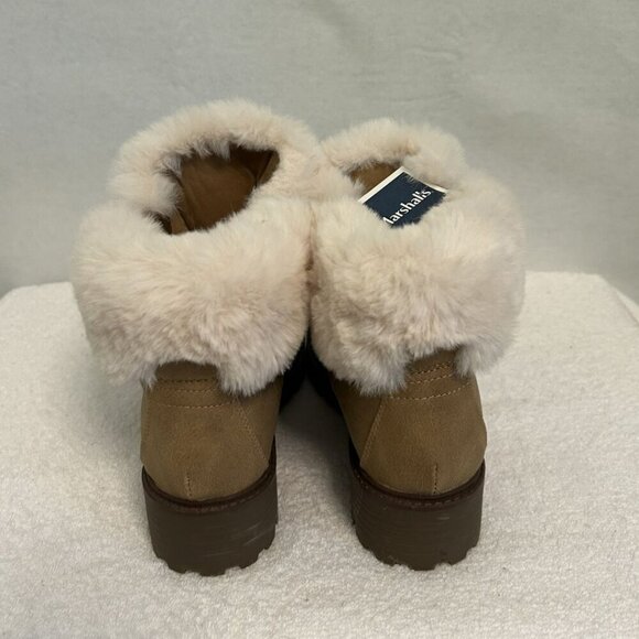 NWT*Unionbay Kacie Soft Faux Fur Suede Lace Up Dark Tan Ankle Boots 2" Heel-7.5 - Picture 6 of 14